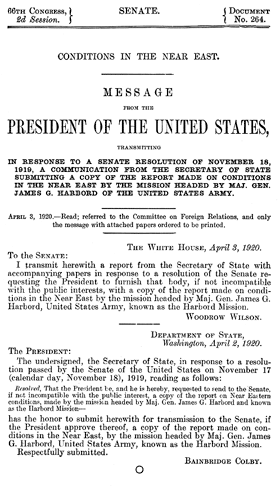 Conditions in the Near East. Message from the President of the United States.